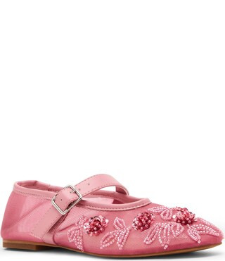 Dreaming-E Mesh Floral Beaded Mary Jane Ballet Flats | Dillard's