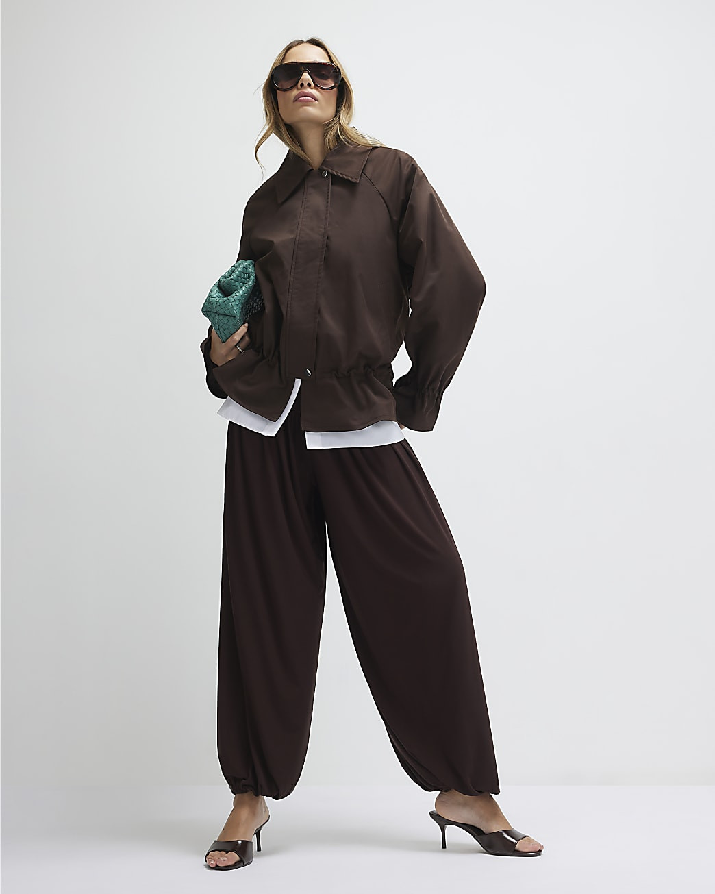 Brown Drop Hem Drawstring Jacket | River Island UK & IE