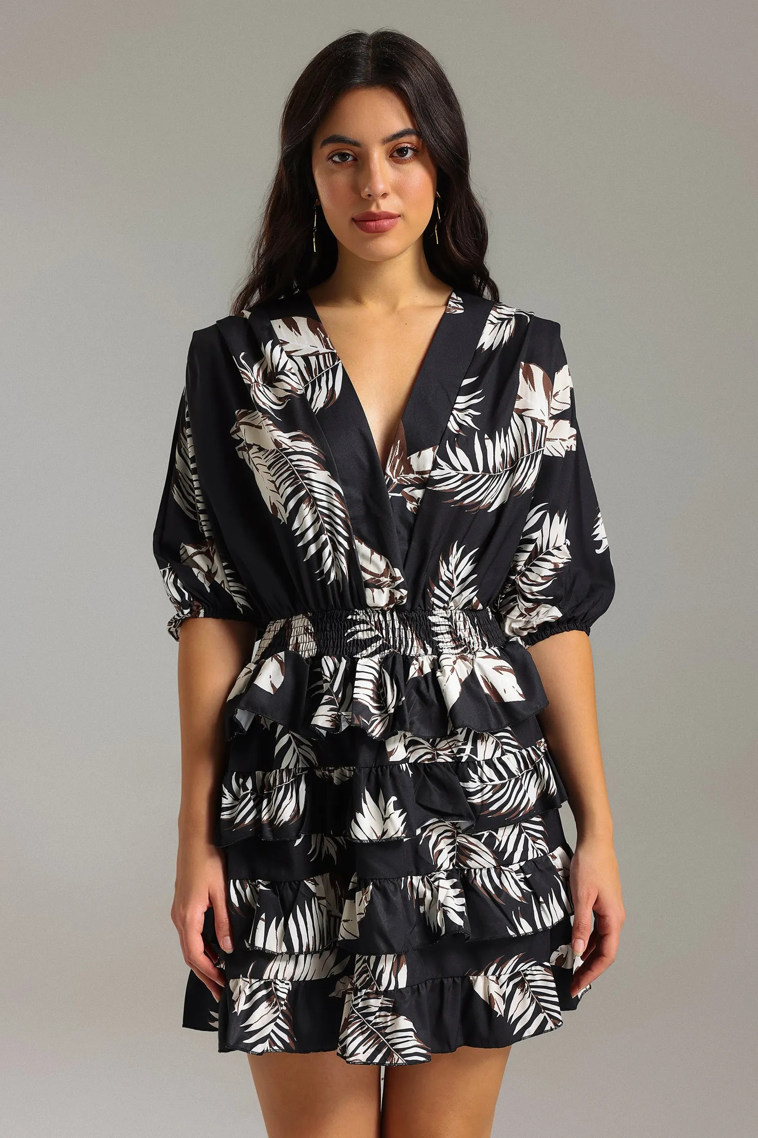 Yuhan V-Neck Layered Printed Dress | Bellabarnett Affiliate Marketing