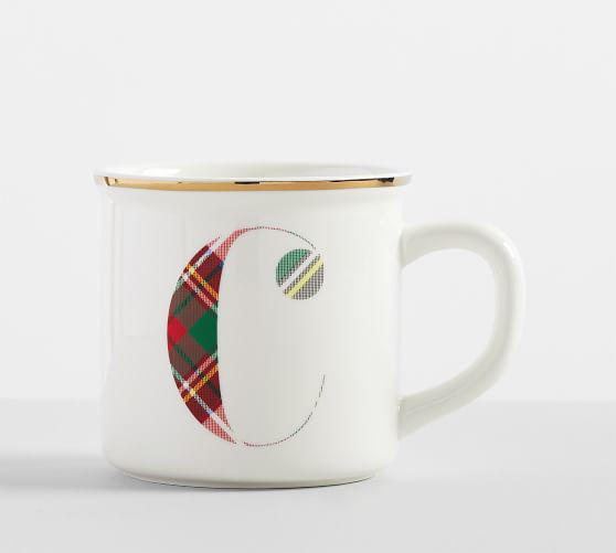Stewart Plaid Alphabet Stoneware Mug | Pottery Barn (US)