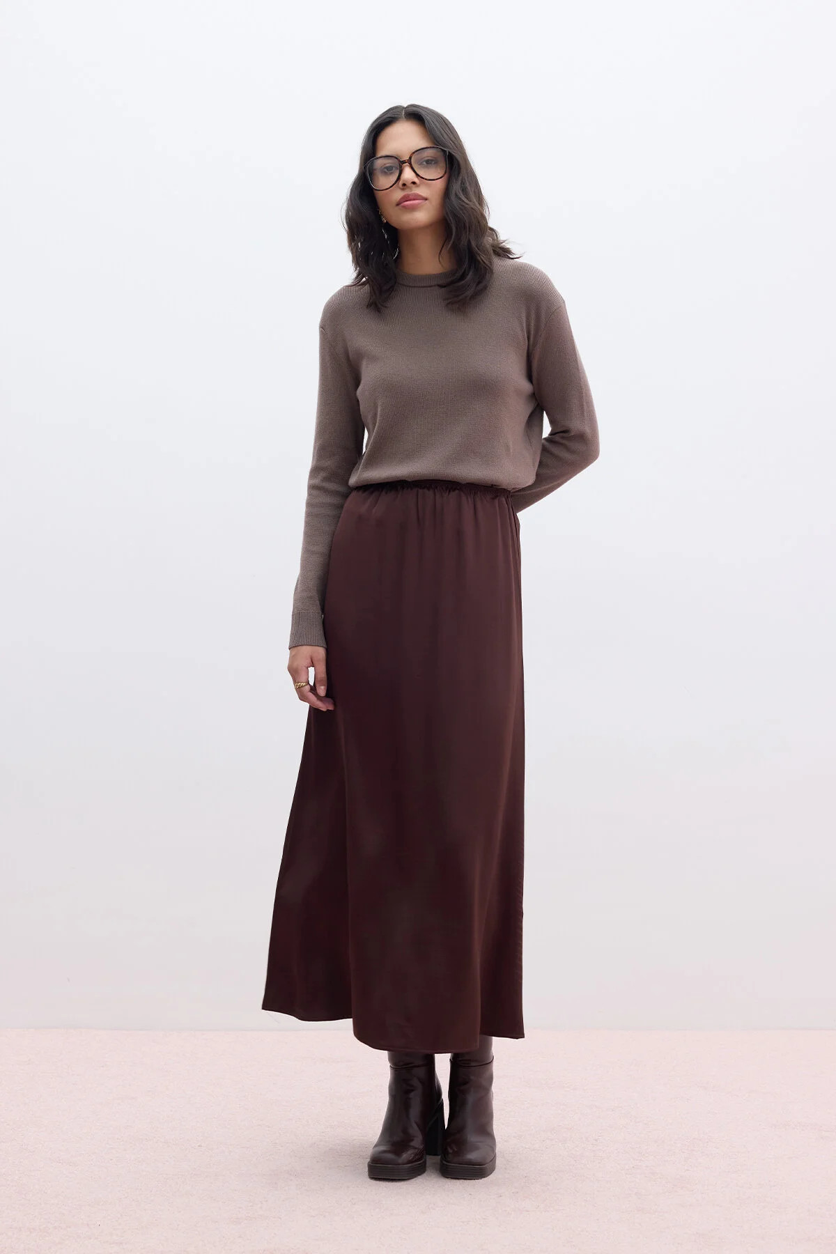 Manuka Bitterbrauner Satin-Midirock | Trendyol DE