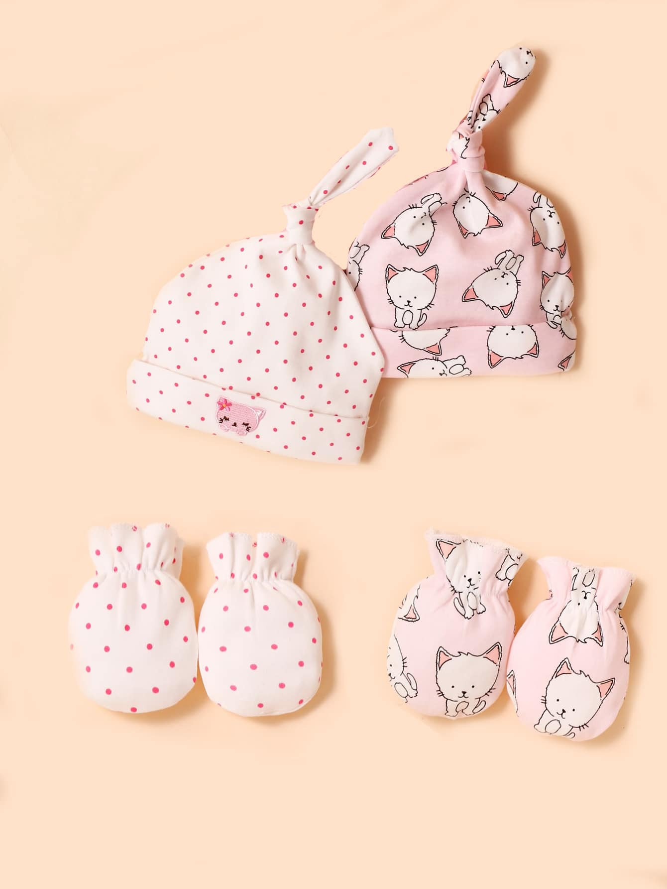 2pairs Baby Cartoon Graphic Gloves & 2pcs Hat | SHEIN
