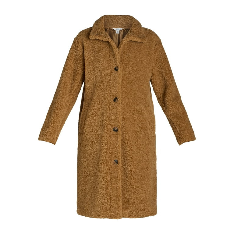 Time and Tru Women's and Women's Plus Teddy Fleece Coat with Funnel Neck, Sizes XS-3X | Walmart (US)