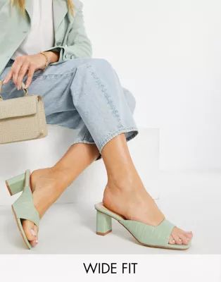 Z_Code_Z Exclusive Wide Fit Zaya block heel mules in green croc | ASOS (Global)