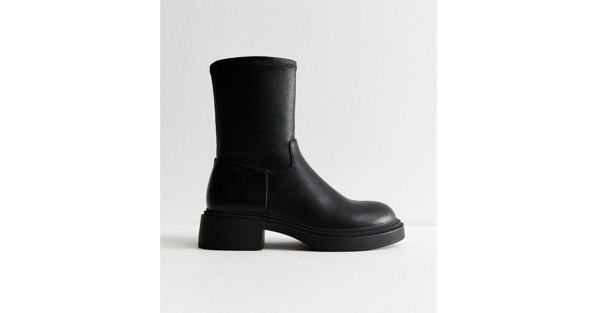 Black Chunky Sole Sock Fit Ankle Boots | New Look | New Look (UK)