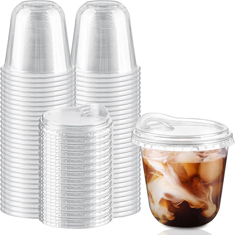 Qeirudu 12 Oz Clear Plastic Cups with Strawless Sip Lids, 50 Pack Disposable Iced Coffee Cups Rou... | Amazon (US)