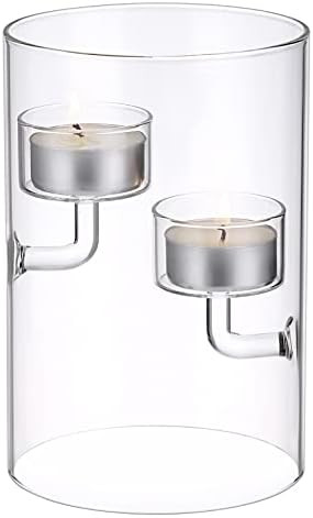 OwnMy Clear Glass Cylinder Candle Holder with 2 Floating Tealight Candle Slots, Glass Votive Cand... | Amazon (US)