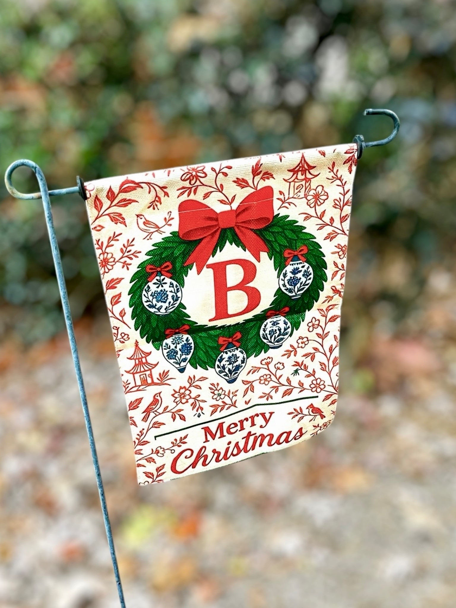 Bringing a little blue & white Christmas magic to the front yard this year 💙🎄 This garden flag has that timeless chinoiserie holiday look — think ginger jars, greenery, bows, and a classic wreath monogram moment. It feels super high-end designer, but it’s actually such a budget-friendly find 🙌🏼

I love that it’s double-sided (so it looks pretty from every direction!) and the quality is nicer than I expected — not thin or flimsy. I grabbed our family initial, but it comes in all letters so everyone can have their own pretty little monogram ✨

Perfect for adding a touch of Southern front porch charm, especially if you love:
• Blue + white décor
• Chinoiserie homes
• Classic red & green holiday styling
• Traditional Christmas vibes 🎁

⸻

Details:
💙 Blue & White Ginger Jar Ornament Wreath Design
🎀 Monogram Initial Options (A–Z)
🌿 Double-Sided Print
🏡 12x18 Garden Flag Size
✨ Looks designer — but is super affordable

⸻

Grandmillennial Christmas decor 
blue and white christmas decor • chinoiserie holiday decor • ginger jar christmas • coastal christmas front porch • monogram christmas flag • christmas yard decor • southern christmas style • classic christmas decorations • holiday porch ideas • affordable holiday decor • christmas garden flag 🎄💙


#LTKHoliday #LTKHome #LTKGiftGuide

#LTKHome #LTKHoliday #LTKGiftGuide