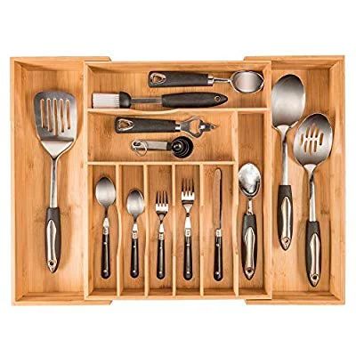 More Compartments, Organic Bamboo Utensil Organizer, Silverware Organizer & Cutlery Tray for Your Ki | Walmart (US)