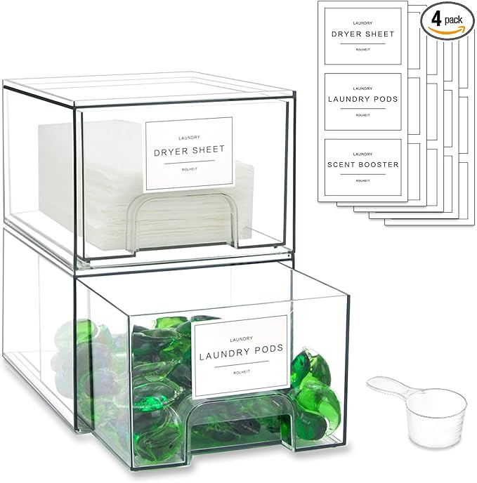 Laundry Room Organization Storage Drawer with Labels, Dryer Sheet Holder, Laundry Pod Containers,... | Amazon (US)