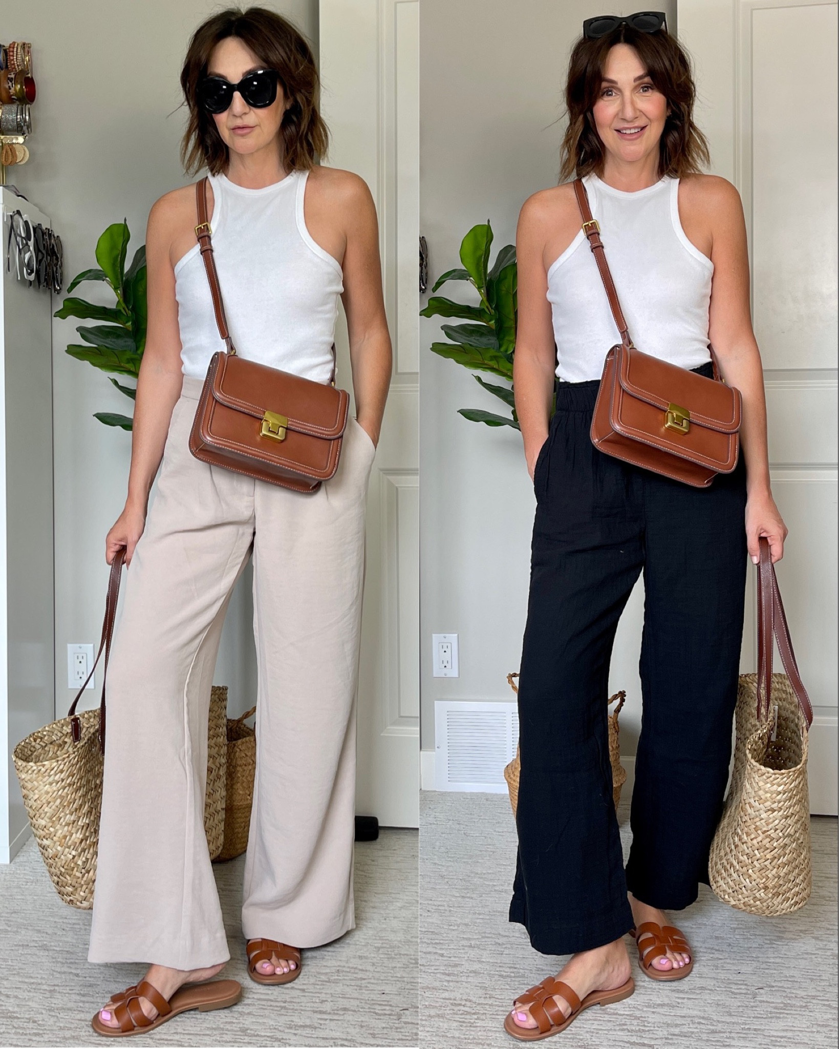 Pinterest inspired neutral outfit!
Wearing my usual size 27/4 in the beige trousers and got S petite in the crinkle textured pull on pants for a more cropped fit. Both are on sale!
Sized up to M in the tank but should have stuck with S, I’m hoping it with shrink a little in the wash. 
My brown bag is from Mango and I love how high end it looks, the price is so good!
The straw bag is from Gap and on sale! 
Sandals are from Amazon and I’ve just ordered black cause I wear my brown ones so much, size up 1/2 size unless you have narrow feet
Also linked the tank and comfy wide leg pants (code CBSTYLEDXSPANX for 10% off) from the beginning, I’m wearing my usual small in both.


#LTKsalealert #LTKshoecrush #LTKstyletip