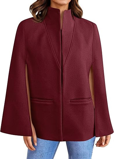 Cicy Bell Womens Cape Pea Coat Work Casual Split Long Sleeve Coat Stand Collar Open Front Fall ja... | Amazon (US)