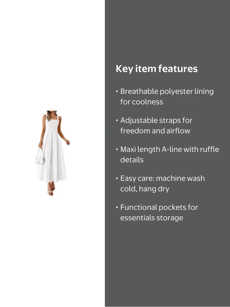 PRETTYGARDEN Womens Sleeveless Maxi Summer Dresses Hollow Out Eyelet Square Neck Ruffle Flowy Bea... | Walmart (US)