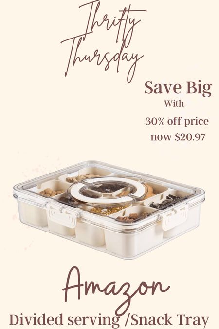 Thrifty Thursday 
Deals 

Divided /Compartment serving tray with lid… perfect for parties /entertaining 
30% off now $20.97

#LTKHome #LTKParties #LTKSaleAlert