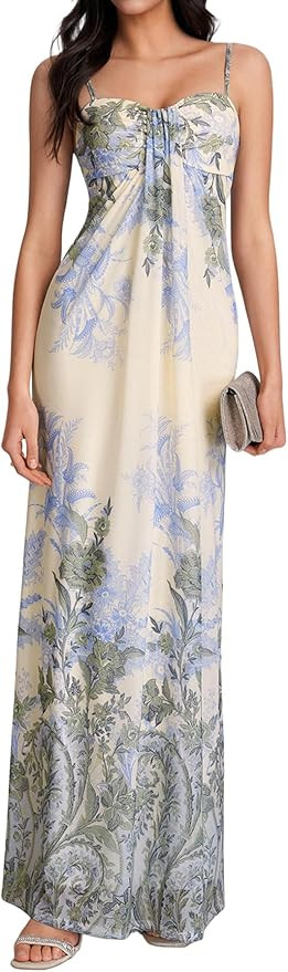 KUTUMAI Floral Maxi Dresses for Women 2026 Summer Spaghetti Strap Bodycon Long Beach Wedding Gues... | Amazon (US)