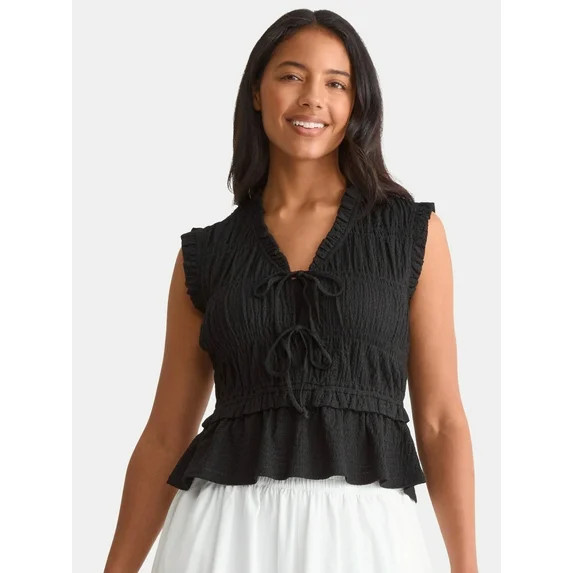 Time and Tru Women's Textured Tie Front Top, Sizes XS-XXXL - Walmart.com | Walmart (US)