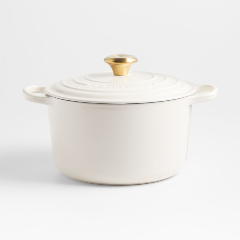 Le Creuset Deep Round 5.25-Qt. Cream Enameled Cast Iron Dutch Oven with Lid + Reviews | Crate & B... | Crate & Barrel