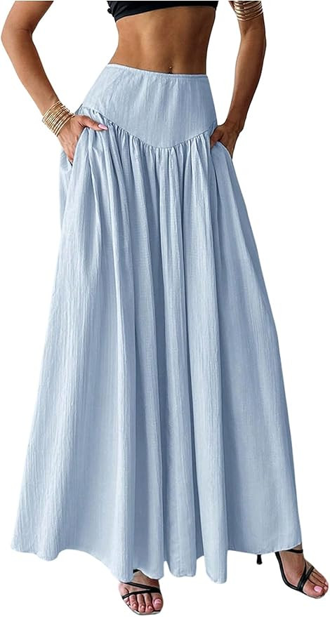 Milumia Women's Pleated Flowy Long Skirts High Waist Maxi Skirt with Pocket | Amazon (US)