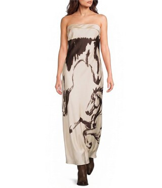 Evolutionary Horse Printed Strapless Maxi Dress - M | Dillard's