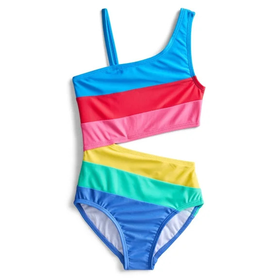 Wonder Nation Girls Stripe Cutout One Piece Swimsuit, Sizes 4-16 | Walmart (US)