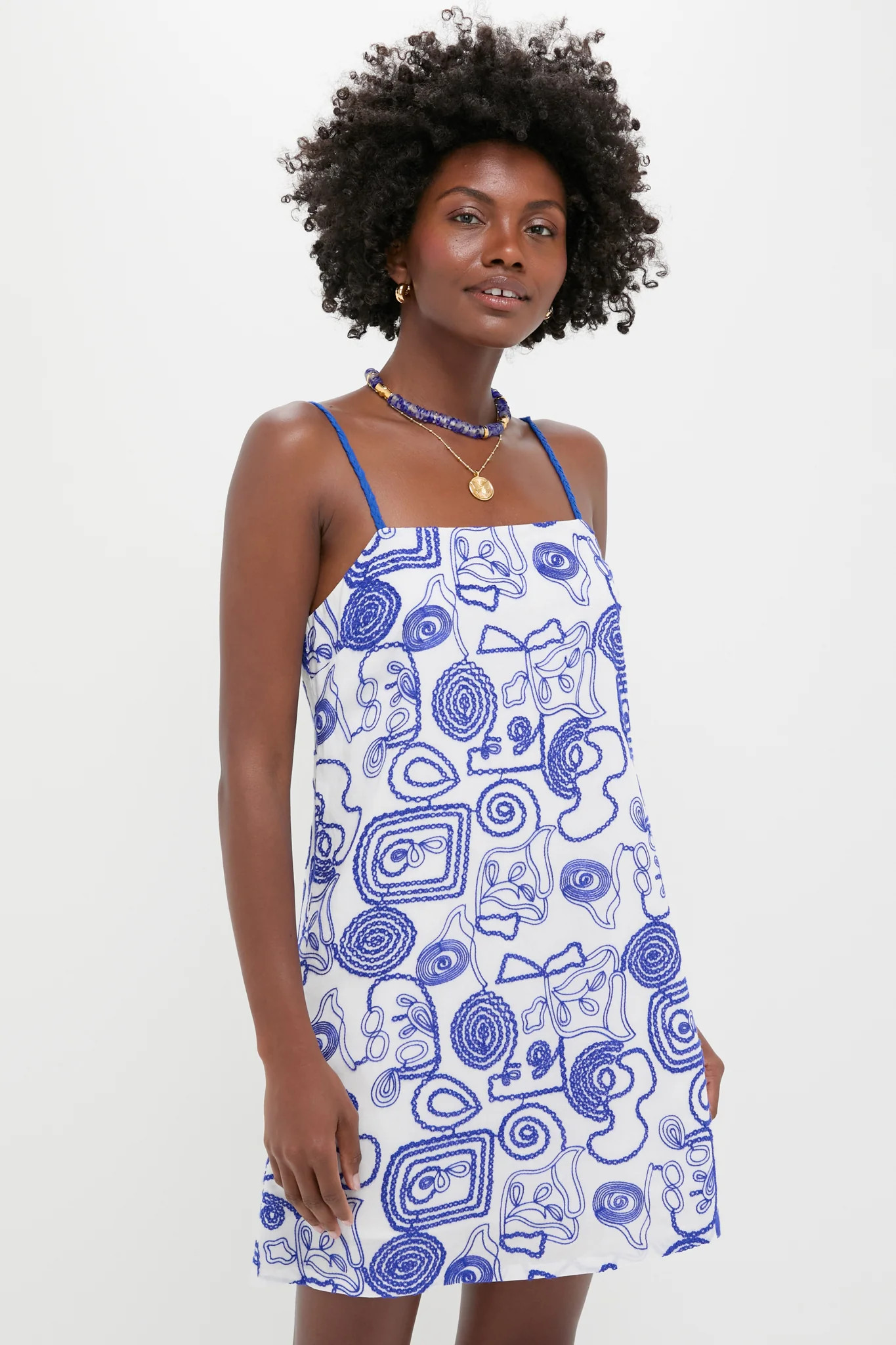 White & Royal Blue Applique Santorini Mini Dress | Tuckernuck (US)