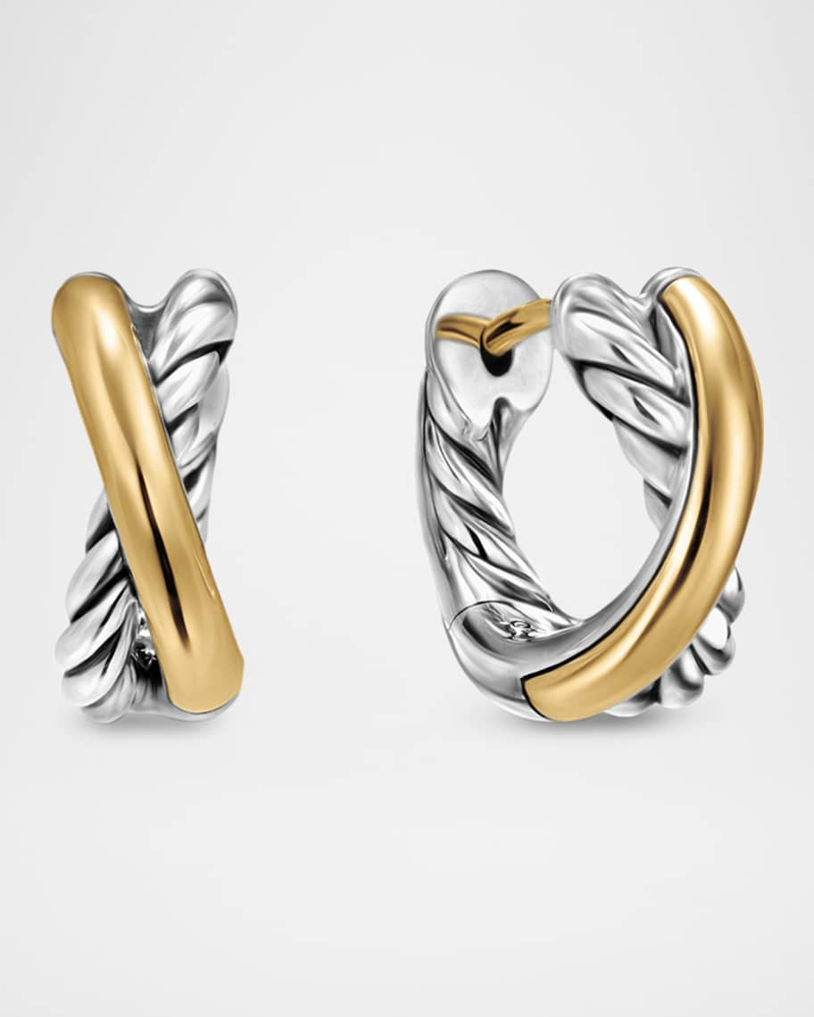 David Yurman DY Bold Crossover Huggie Hoop Earrings in Sterling with 14K Gold, 5mm | Neiman Marcus