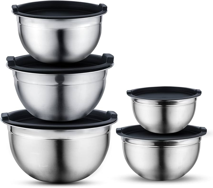 Vinod Mixing Bowls with Lids - Set of 5 Stainless Steel Nesting Bowl | Meal Prep Bowls | Mix & Se... | Amazon (US)