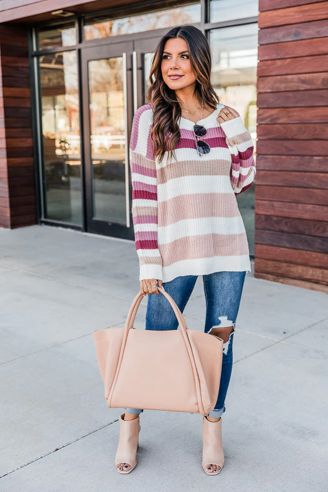 Take My Advise Pink Striped Crew Neck Sweater FINAL SALE | The Pink Lily Boutique