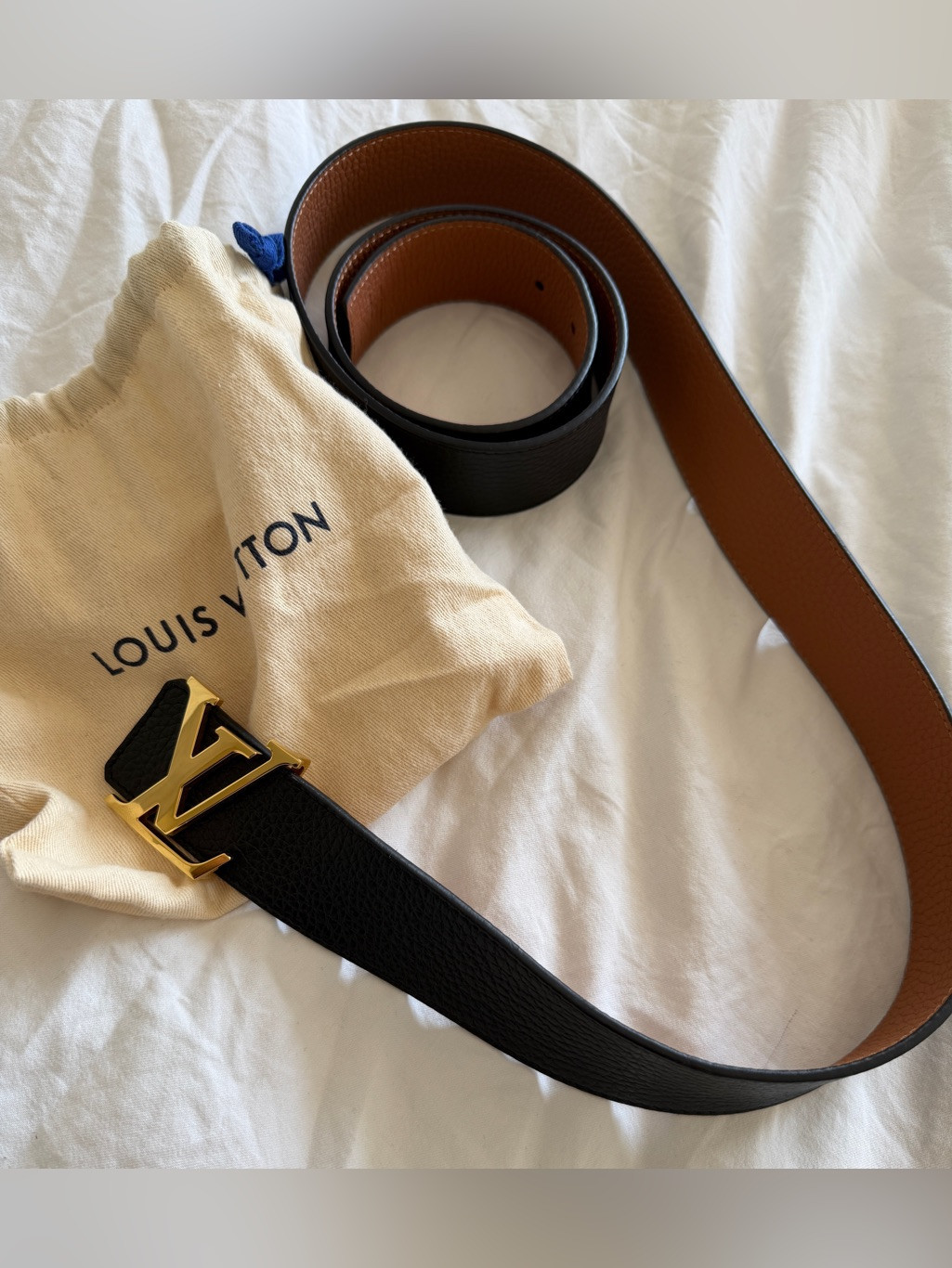 Louis Vuitton Menâs Reversible Black/Tan Belt With Gold Lv Buckle (120cm) | Poshmark