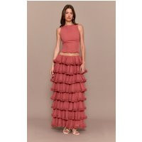 Blush Rose Chiffon Tiered Frill Maxi Skirt | PrettyLittleThing US
