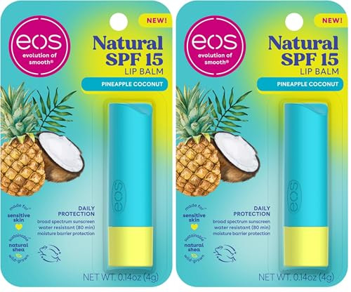 eos Natural SPF 15 Lip Balm- Pineapple Coconut, Daily Protection, Water Resistant, SPF Lip Balm, Sun Care, Sunblock for Lips, 0.14 oz (Pack of 2) | Amazon (US)