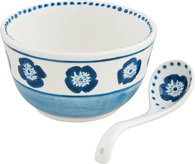 Mud Pie Block Print Salsa Tidbit; bowl 3 1/2" x 5 1/2" | ladle 5 1/2" | Amazon (US)
