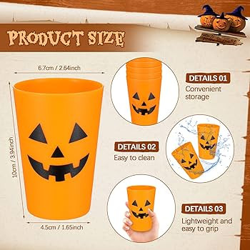 Yetene 24 Pieces Halloween Plastic Party Cups Pumpkin Design Cup Jack O Lantern for Adults Kids 8... | Amazon (US)
