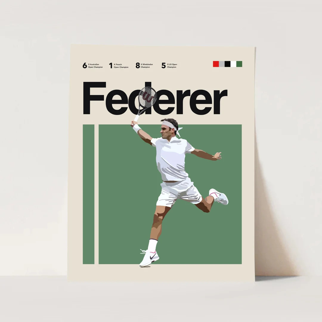 Roger Federer Inspired Poster Art 11x14 Minimalist, Helvetica, Mid-Century Modern, Tennis fans, S... | Etsy (US)