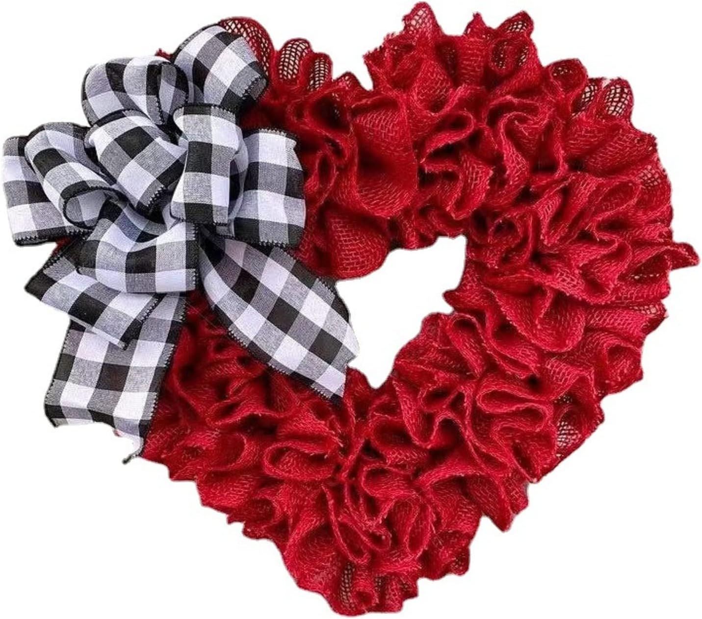 Valentines Day Wreaths for Front Door - Valentines Day Heart Shaped Wreath with Buffalo Plaid Bow... | Amazon (US)