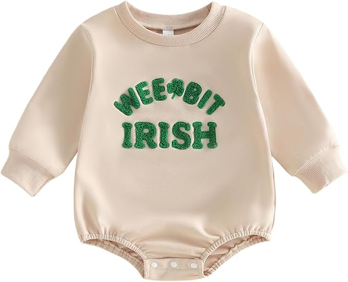 St Patricks Day Baby Boy Girl Outfit Long Sleeve Crew Neck Shamrock Letter Embroidery Newborn Spr... | Amazon (US)