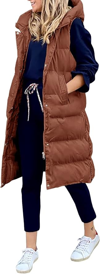 Inorin Womens Down Vest with Stand Collar Thick Hooded Sleeveless Long Coats Jacket | Amazon (US)