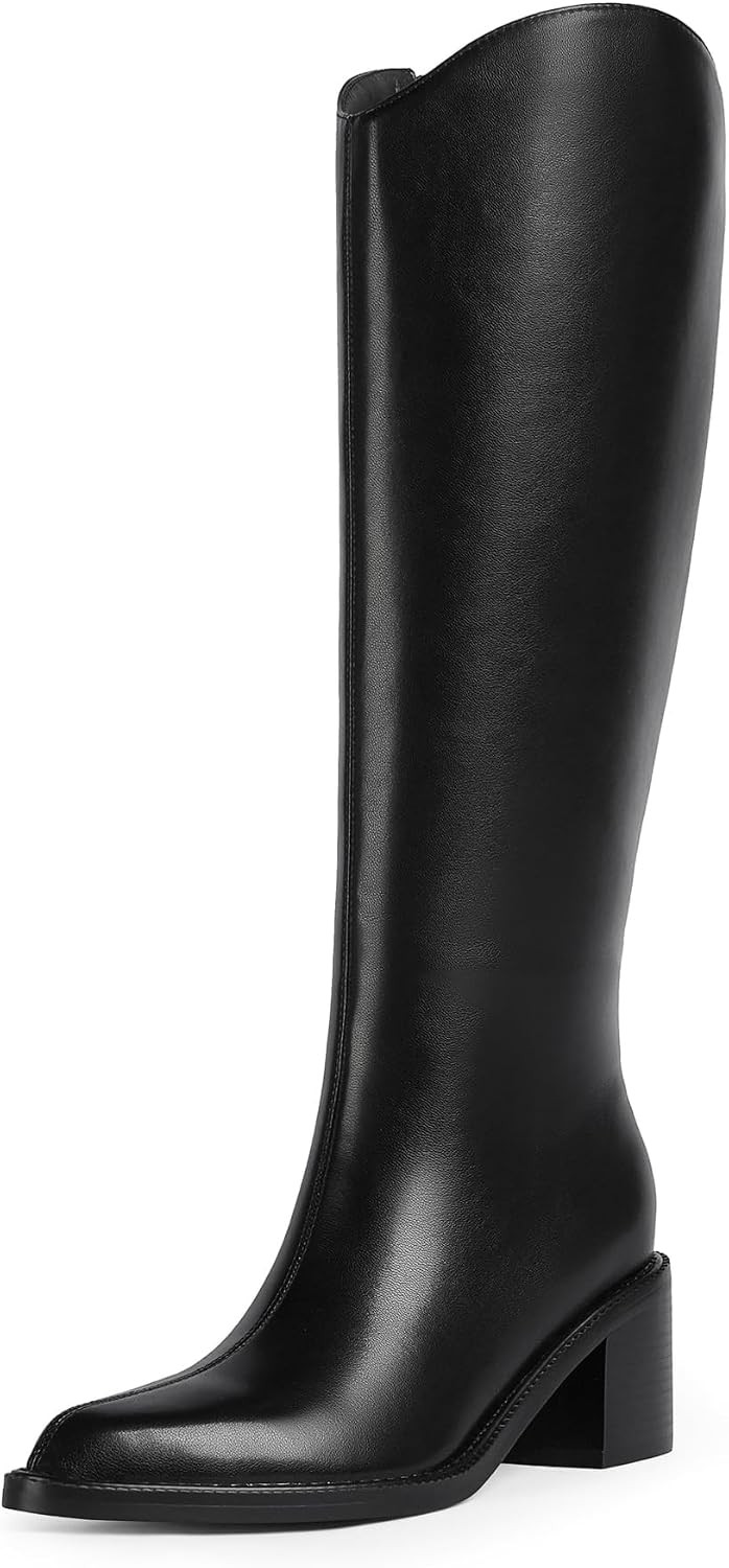 Knee High Boots Women Pointed Toe Tall Boots Chunky Block Heel Long Boots | Amazon (US)