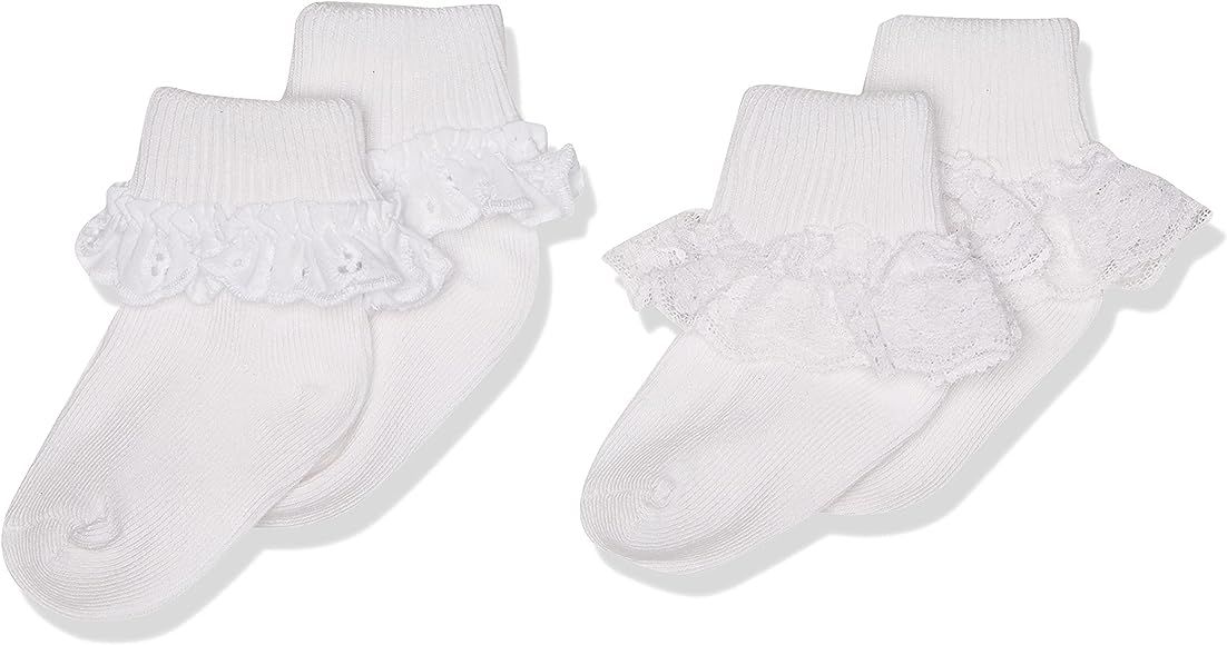 Jefferies Socks 2 Pack Eyelet Lace Trim And Lace Trim Sock - White/White | Amazon (US)