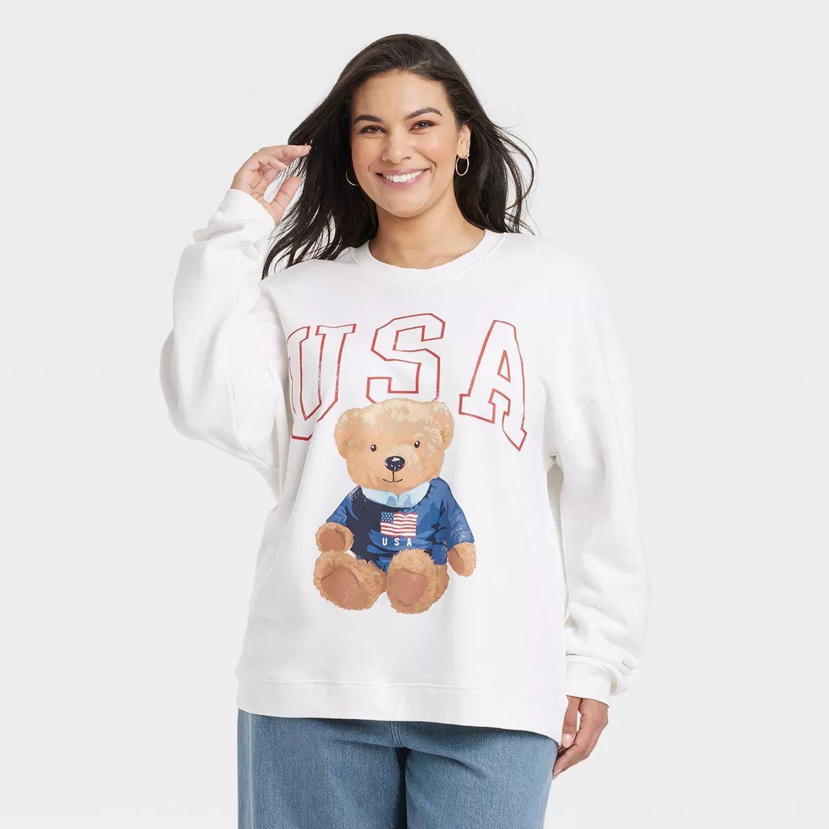 Women's USA Bear Graphic Sweatshirt - White | Target