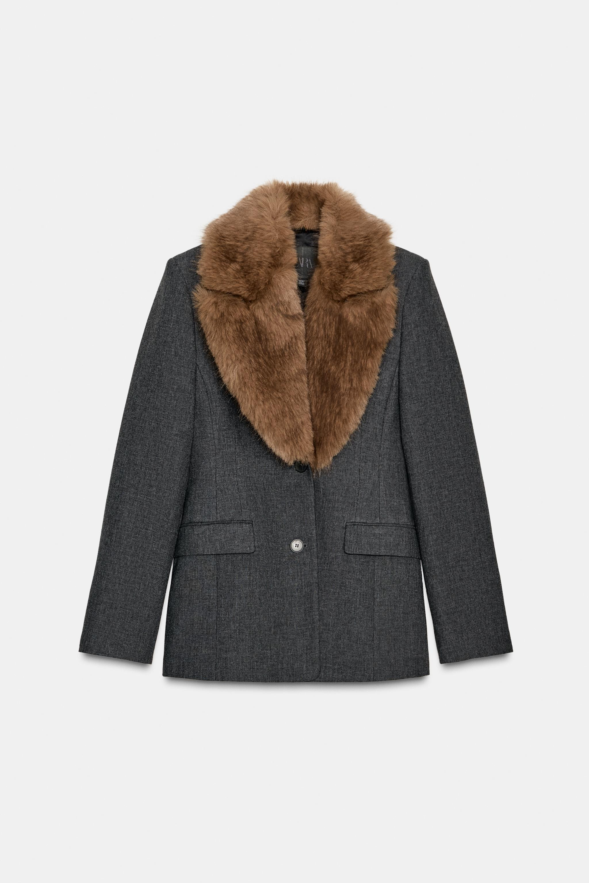 FITTED BLAZER WITH FAUX FUR COLLAR ZW COLLECTION | Zara US