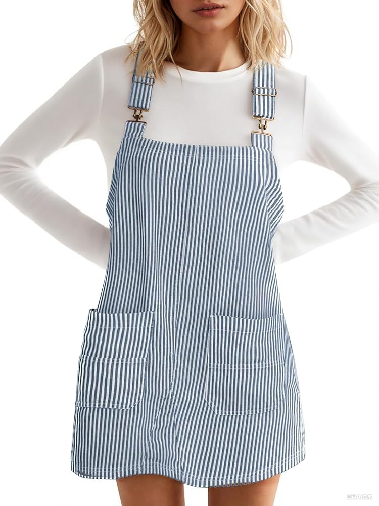 Yousify Womens Casual Denim Dress Fall Striped Overalls Romper Adjustable Straps Sleeveless Jean ... | Amazon (US)