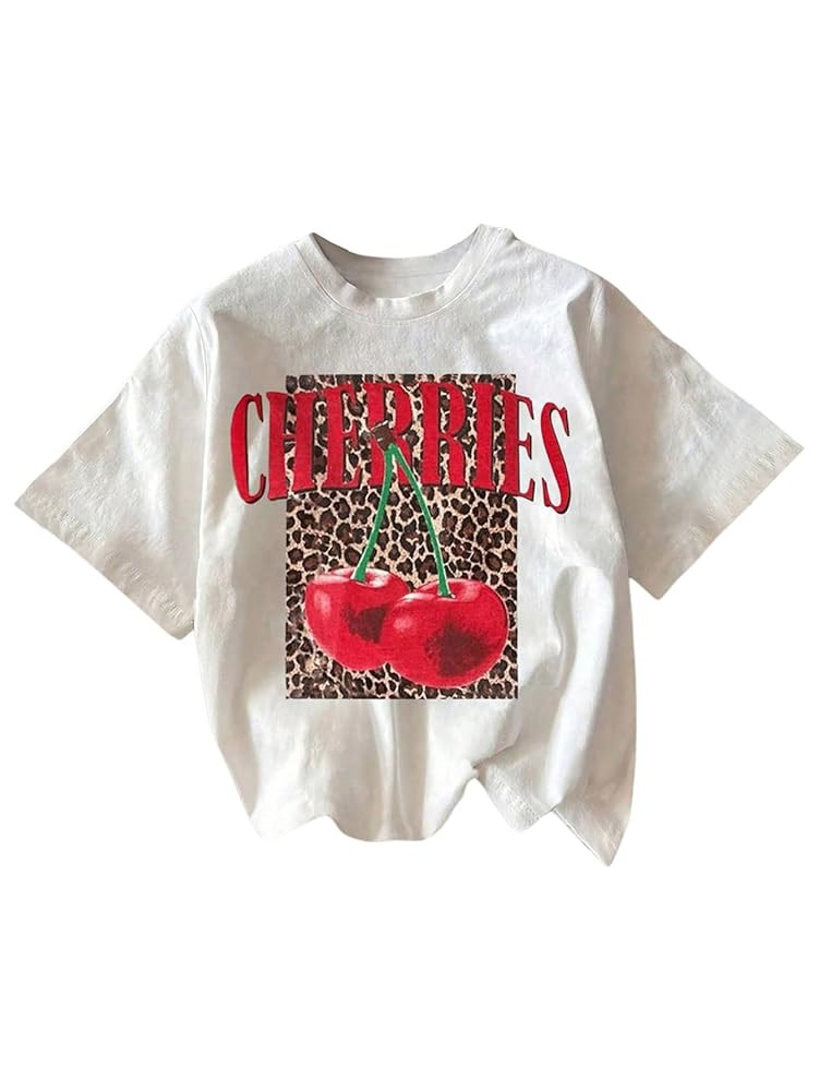 Women's Cherry Bow Graphic Tees Short Sleeve Crew Neck Summer T Shirt Tops for Women Trendy | Amazon (US)