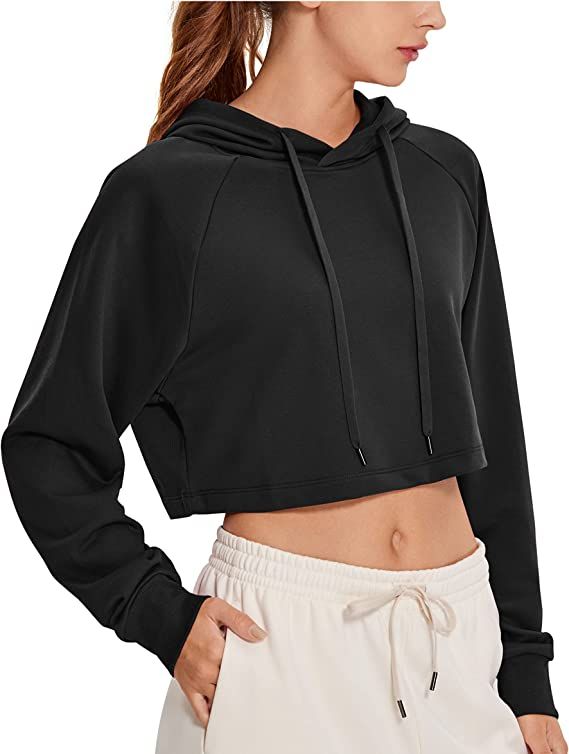 CRZ YOGA Women's Casual Cropped Hoodie Long Sleeves Drawstring Sweatshirts Cute Pullover Workout ... | Amazon (US)