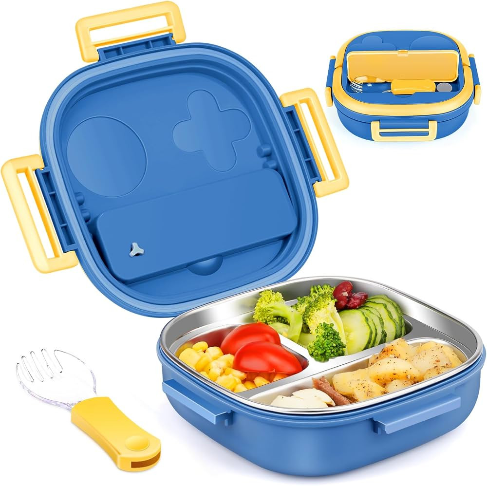 Bento Box for Kids,Stainless Steel-3-Compartment - Complete Lunch Set with Portable Cutlery - Ide... | Amazon (US)