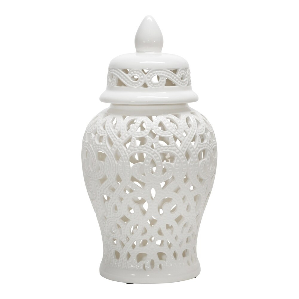 Ceramic 18" Cut-Out Temple Jar, White (White) | Bed Bath & Beyond