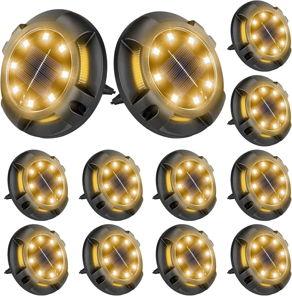 Fohil 12 Pack Solar Disk Lights - 12 LEDs, Waterproof In-Ground Lights for Pathway, Lawn, Yard, P... | Amazon (US)