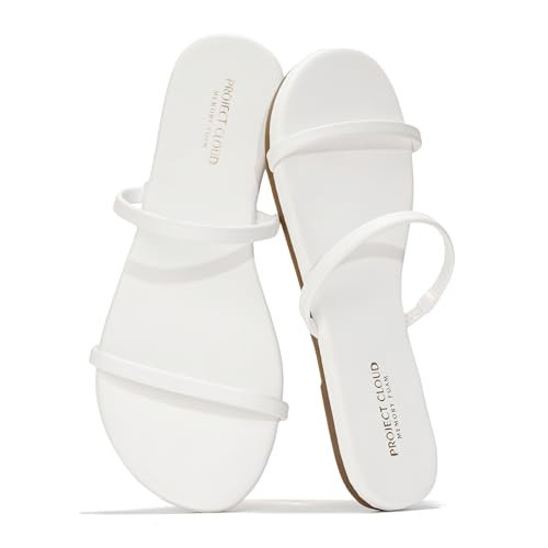Project Cloud Summer Sandals for Women 2026 - Memory Foam Insole and Eco-Crafted Leather Beach Flip Flops for Women - Non Slip and Lightweight Double Strap Womens Sandals (Transition, WHIT, 7.5) | Amazon (US)