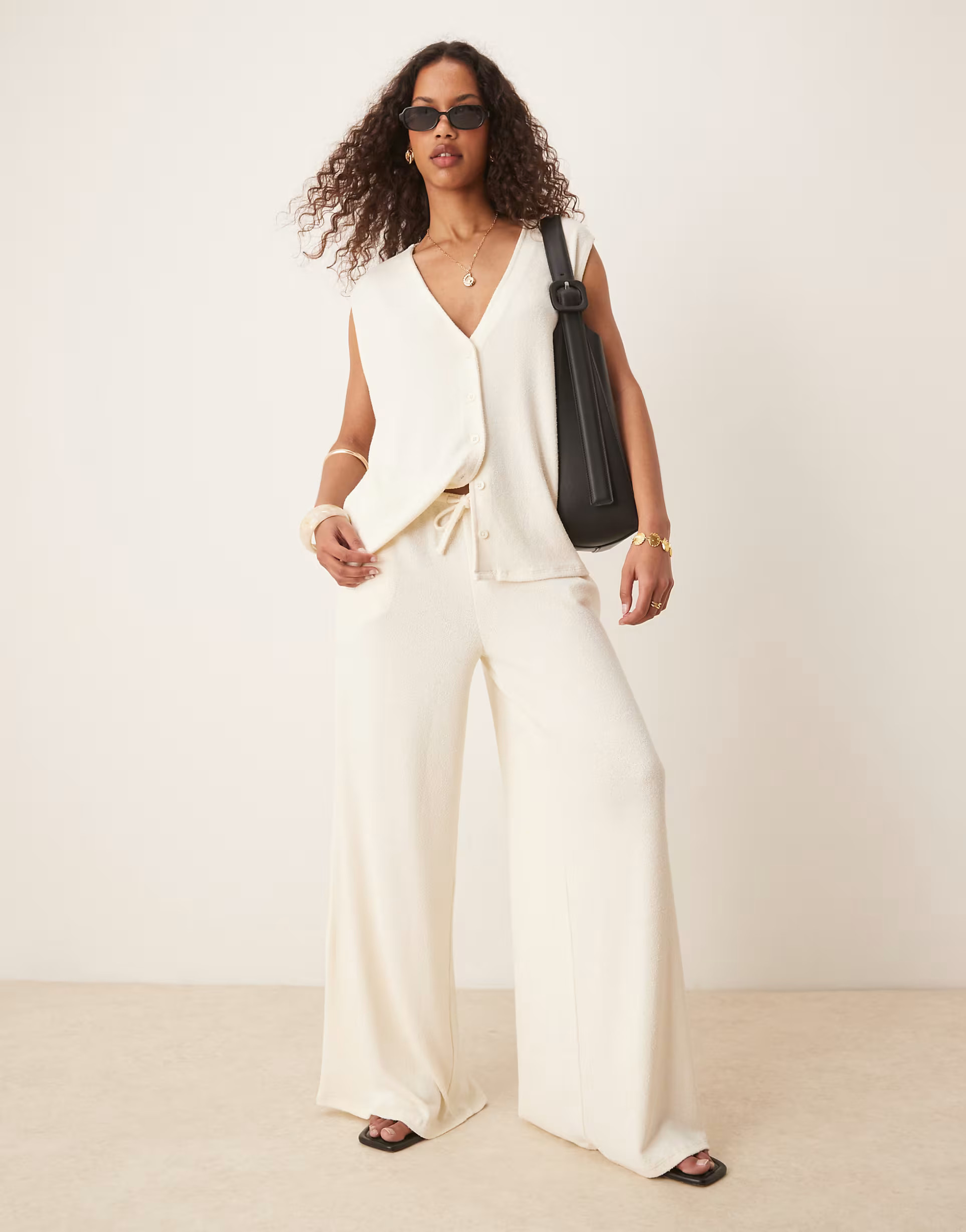 ASOS DESIGN textured knit wide leg trouser in cream | ASOS | ASOS (Global)