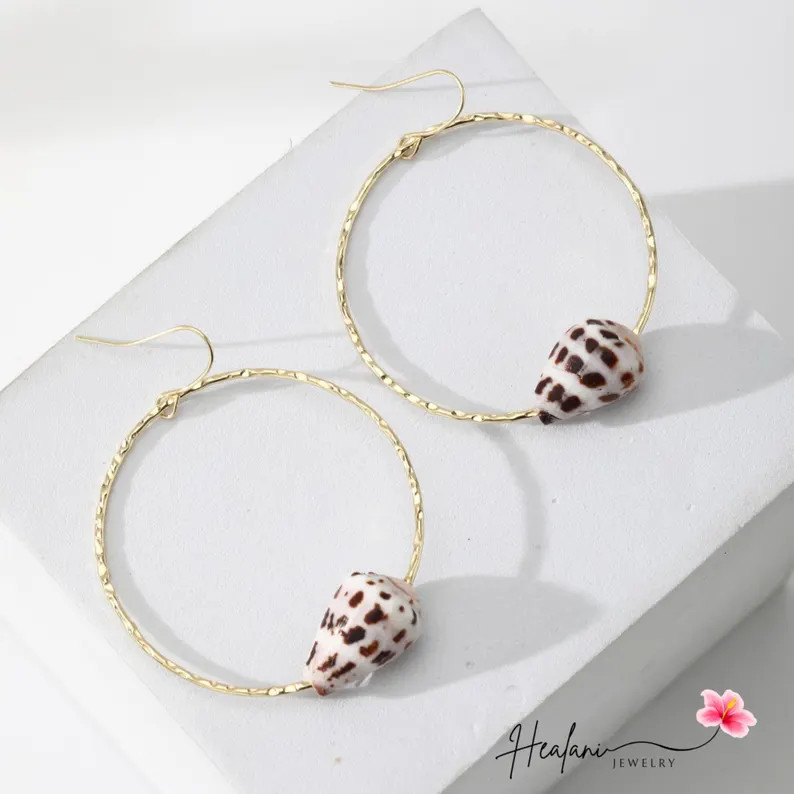 Hebrew Shell Hoop earrings - Hawaiian Earrings - Dangle Earrings - Shell Earrings - Made in Hawai... | Etsy (Global)